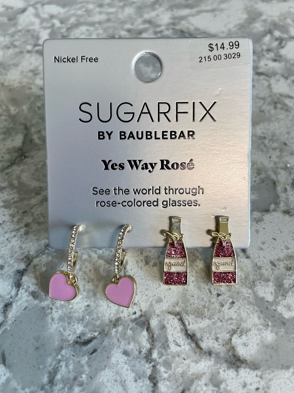 Sugarfix Baublebar Yes Way Rose Duo heart huggies bottle studs earrings NWT